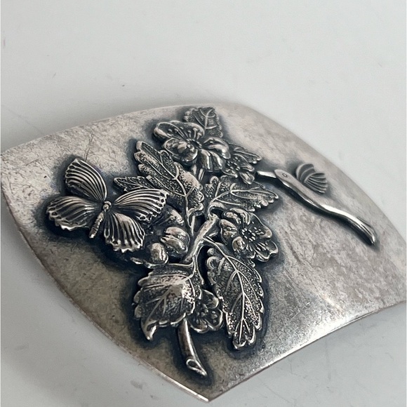 Vintage Scarf Bolo Tie Hummingbird Butterfly Mystical Floral Western Boho Silver - Picture 4 of 7